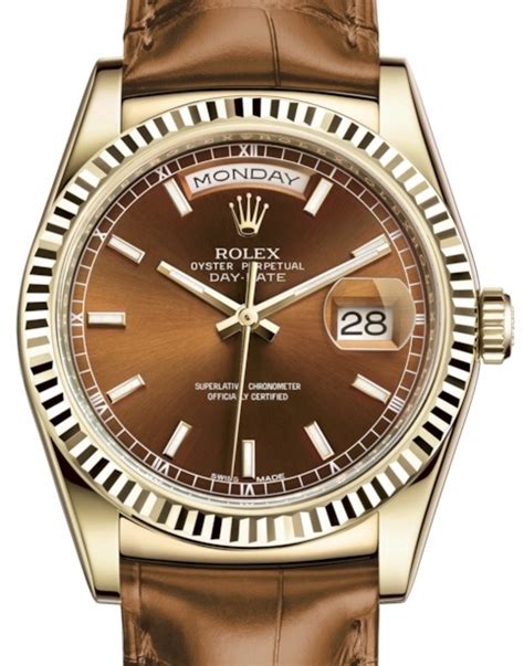 rolex day date gold dial leather strap|rolex day date price.